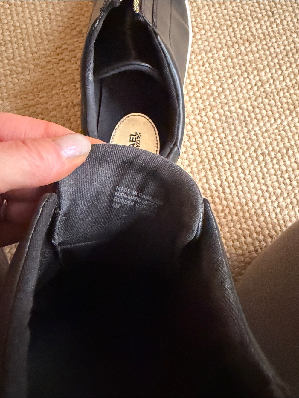 Michael Kors Black Leather Slip-On Sneakers with Gold Zipper - Picture 6 of 6